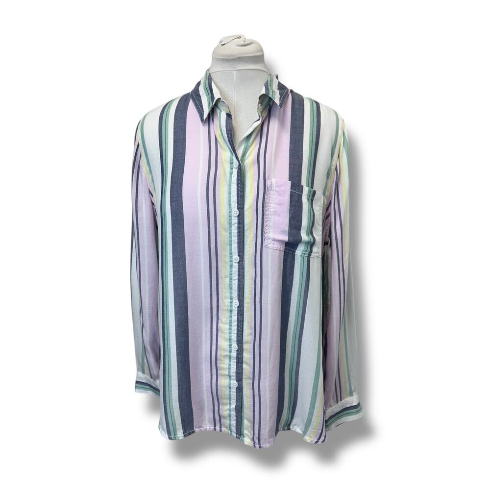 Beach Lunch Lounge Women’s Long Sleeve Button Down Shirt Stripe Multi L